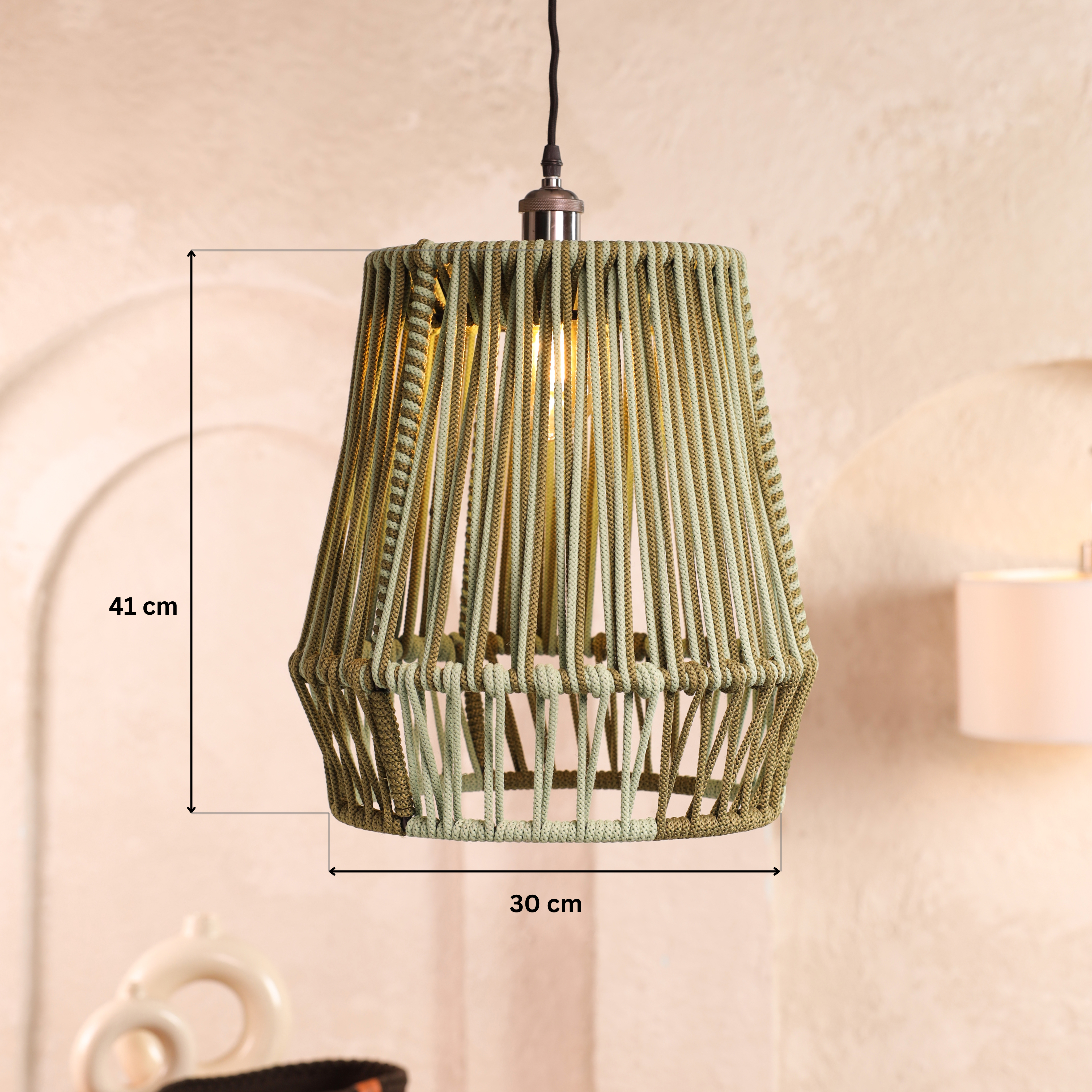 Muted Moss Olive green and light olive Rope Pendant Lamp