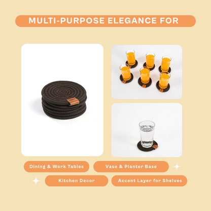 Midnight Luxe Brown Rope Coasters (Set of 6)
