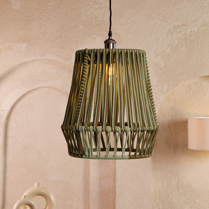 Muted Moss Olive green and light olive  Rope Pendant Lamp