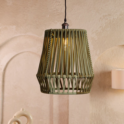 Muted Moss Olive green and light olive  Rope Pendant Lamp