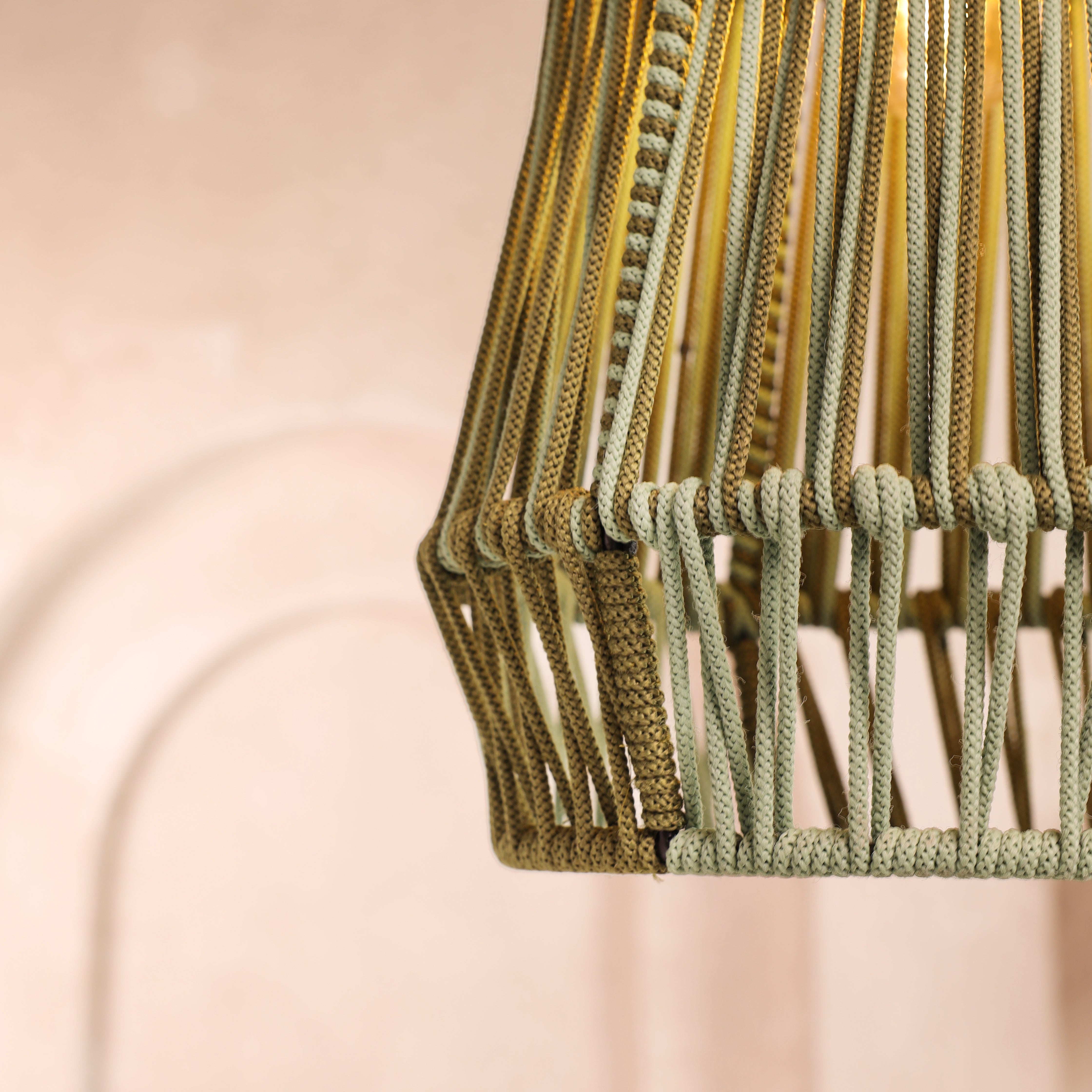 Muted Moss Olive green and light olive  Rope Pendant Lamp