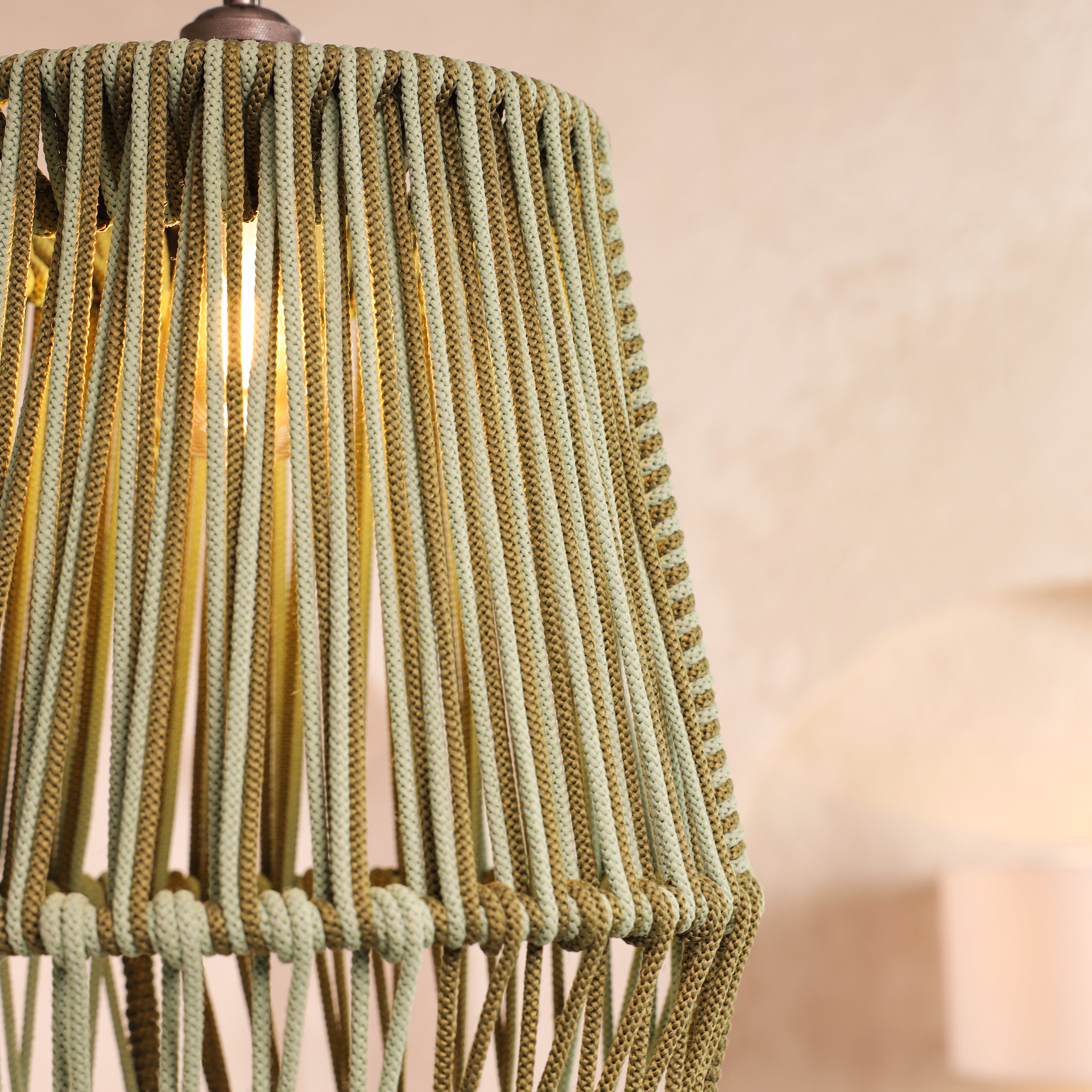 Muted Moss Olive green and light olive  Rope Pendant Lamp