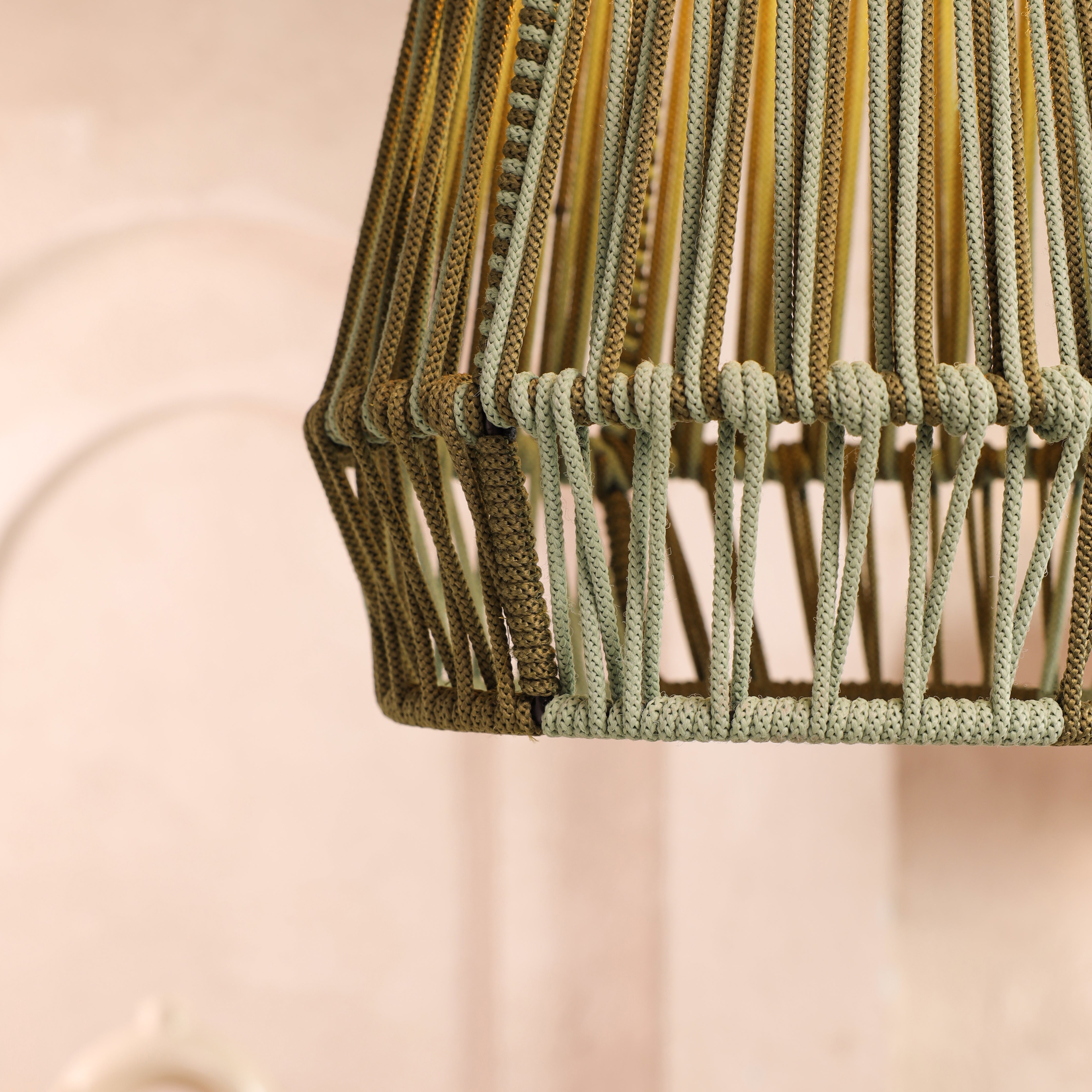 Muted Moss Olive green and light olive  Rope Pendant Lamp