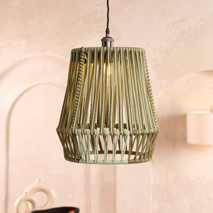 Muted Moss Olive green and light olive  Rope Pendant Lamp